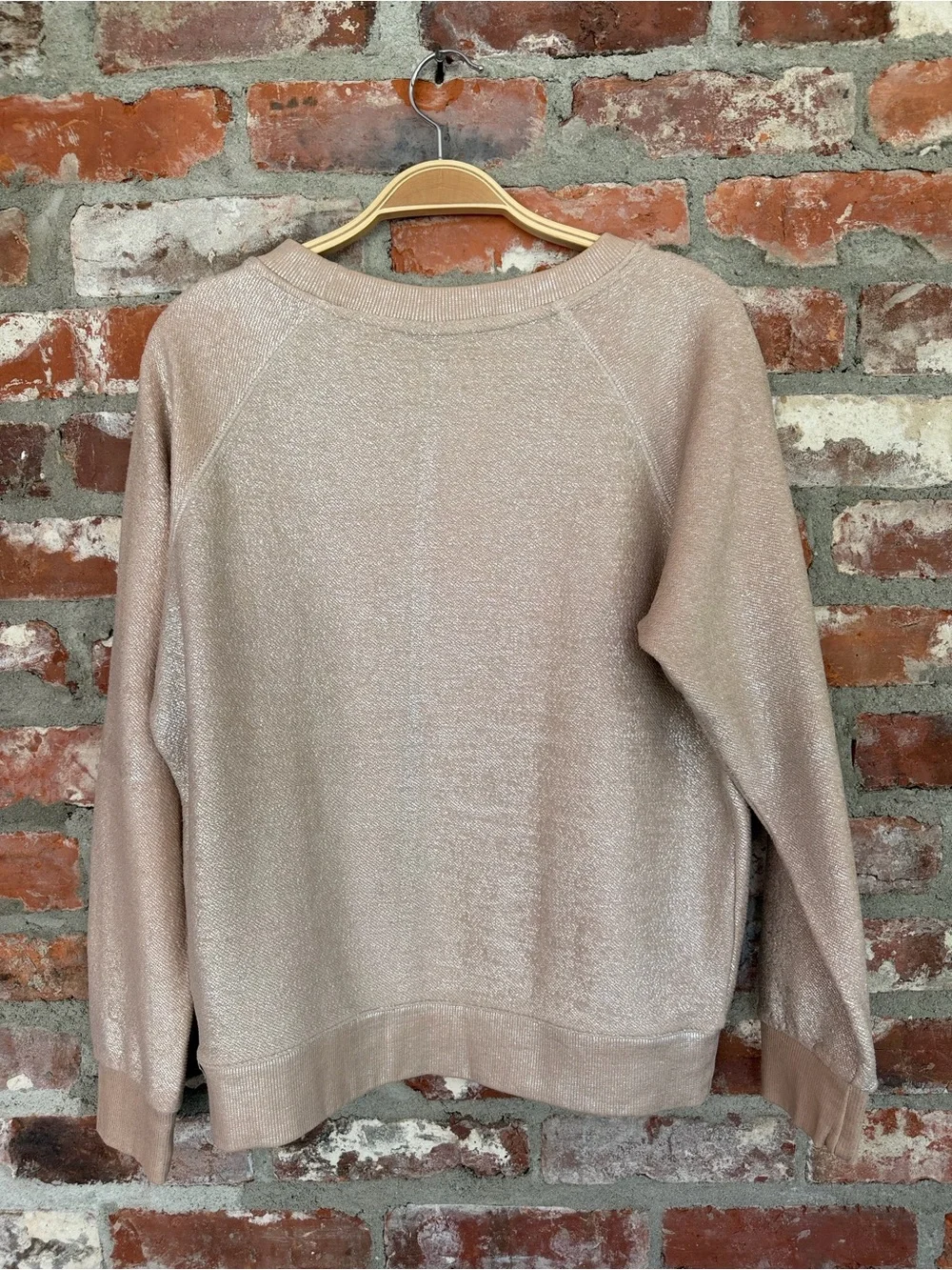 MOTHER The Square Nude Metallic Sweatshirt Size S Cotton Crewneck
